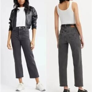 Levi's Premium Ribcage Straight Ankle Jeans Gray Black Button Fly Women size 27